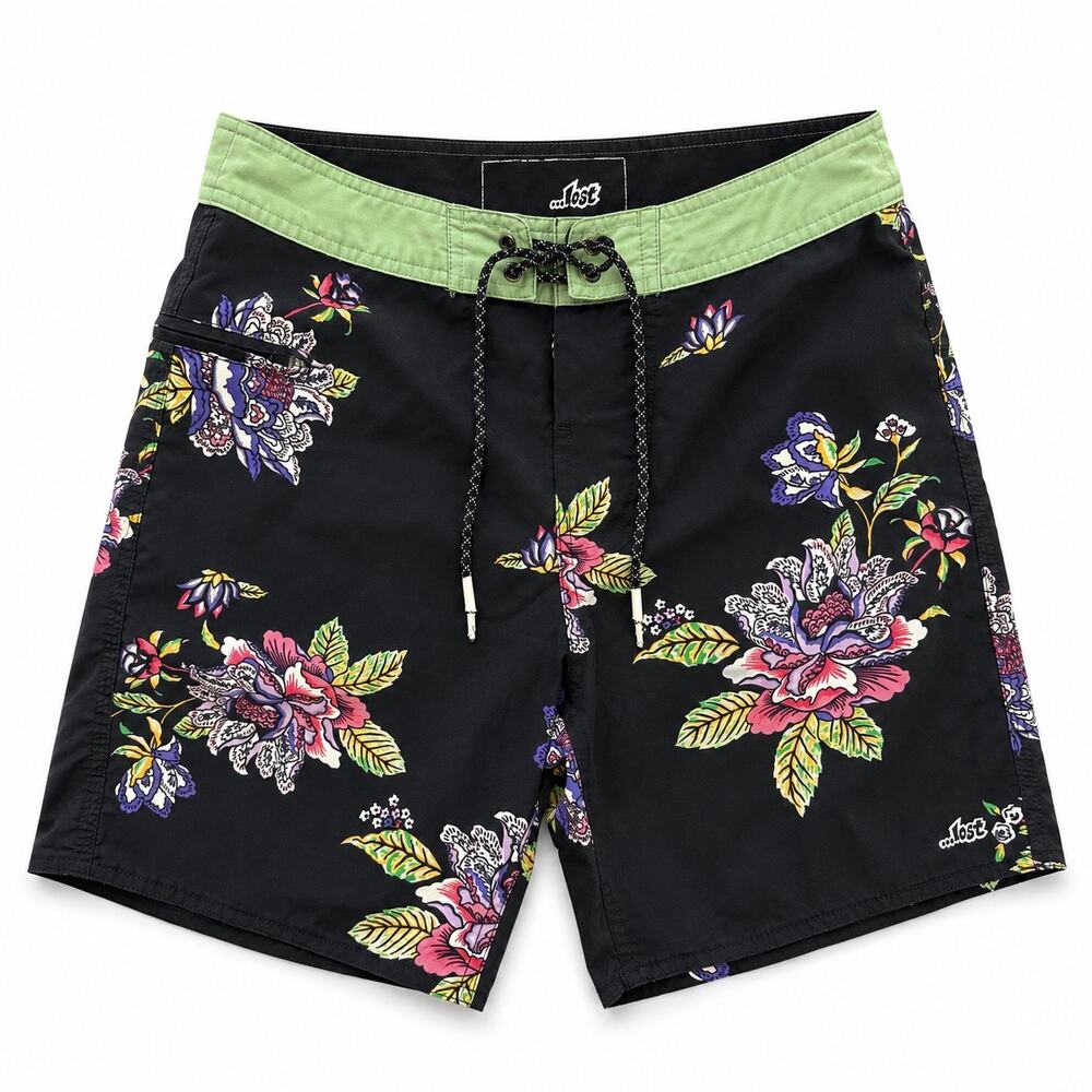 Lost Bside Boardshorts Black Floral Surf Swim Trunks Men’s Size 30